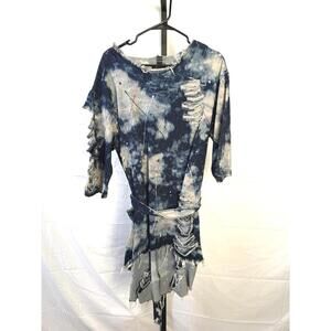 Size 1x Dazl Urban Distressed 3/4 Sleeve Blue & Tan Women’s Shirt Dress